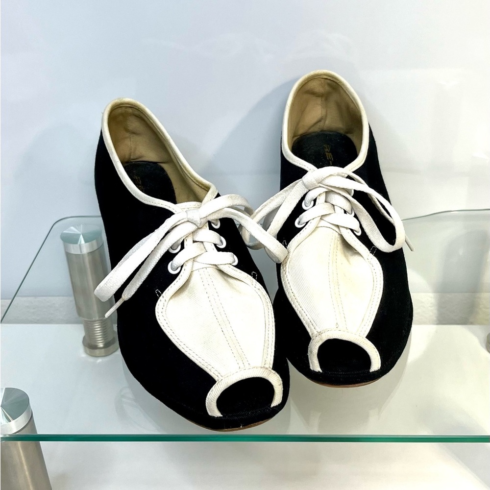 Re-mix Vintage Black and White Women's Wedges with peep toe and laces